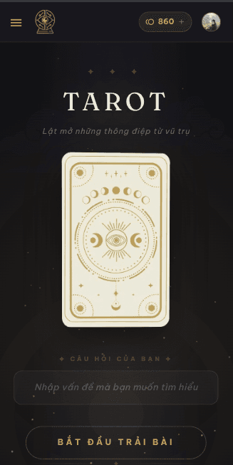 Bước 1: truy cập công cụ bói tarot của Loremyst, nhập câu hỏi / vấn đề quan tâm và bắt đầu