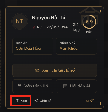 Xoá lá số và toàn bộ thông tin liên quan
